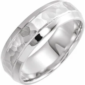 10K White 7 mm Beveled-Edge Band with Hammered Finish Size 9