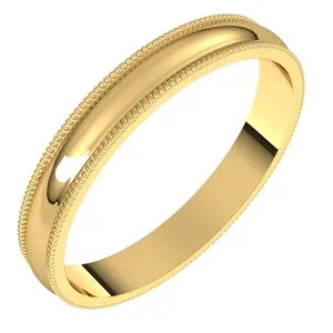 14K Yellow 3 mm Milgrain Half Round Light Band Size 7.5
