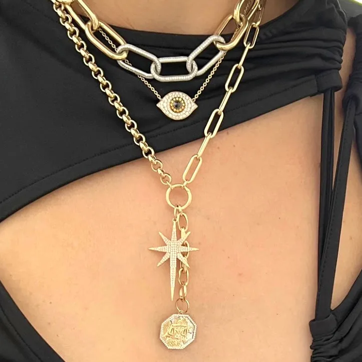 14KT Gold Diamond Puffy Evil Eye Necklace