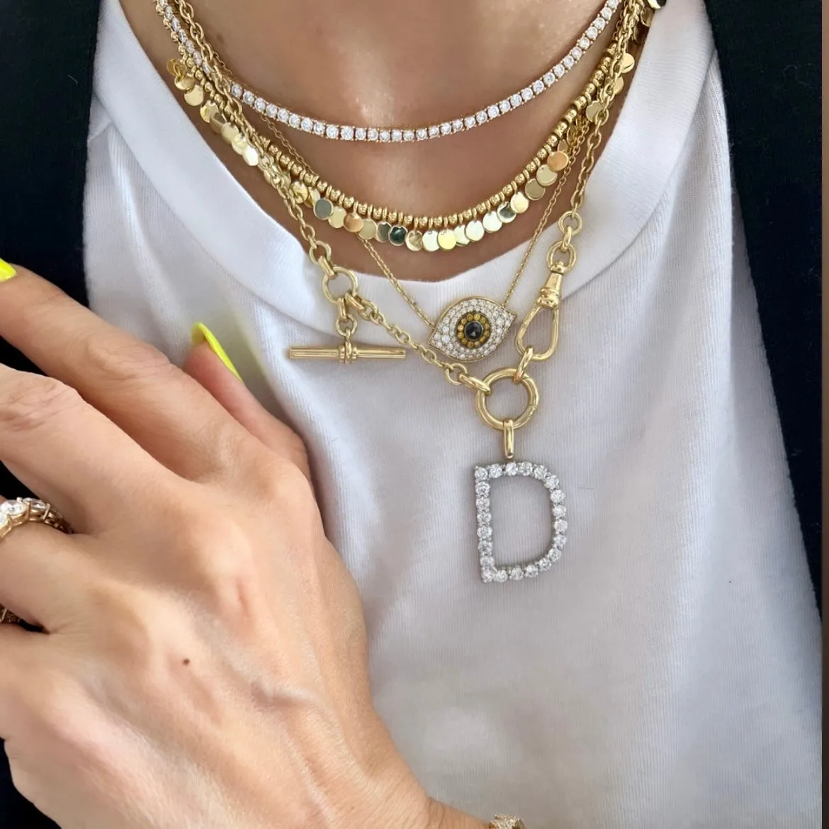 14KT Gold Diamond Puffy Evil Eye Necklace