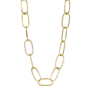 20K Gold "Largest Airy Link" Necklace with Pave Diamond Link