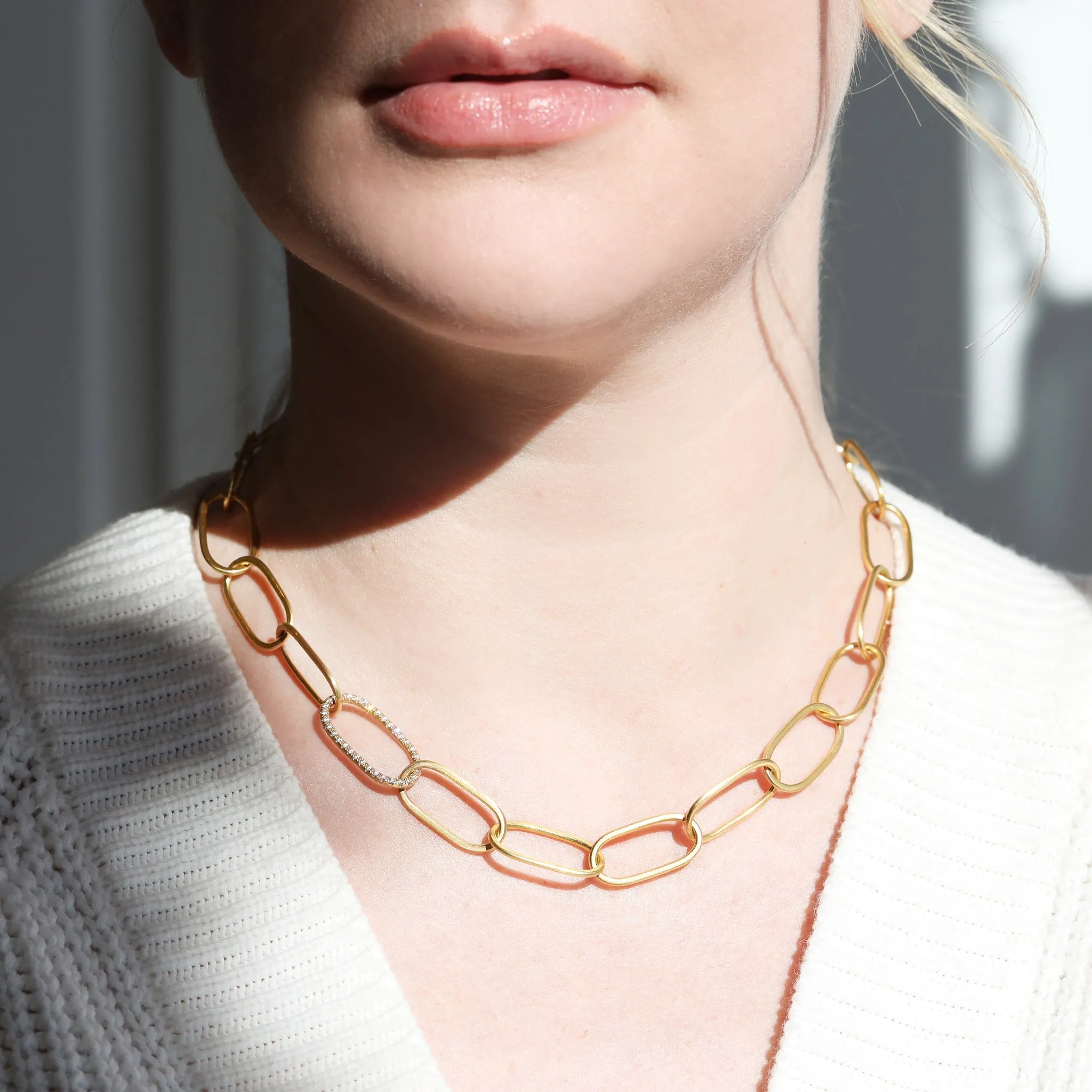 20K Gold "Largest Airy Link" Necklace with Pave Diamond Link
