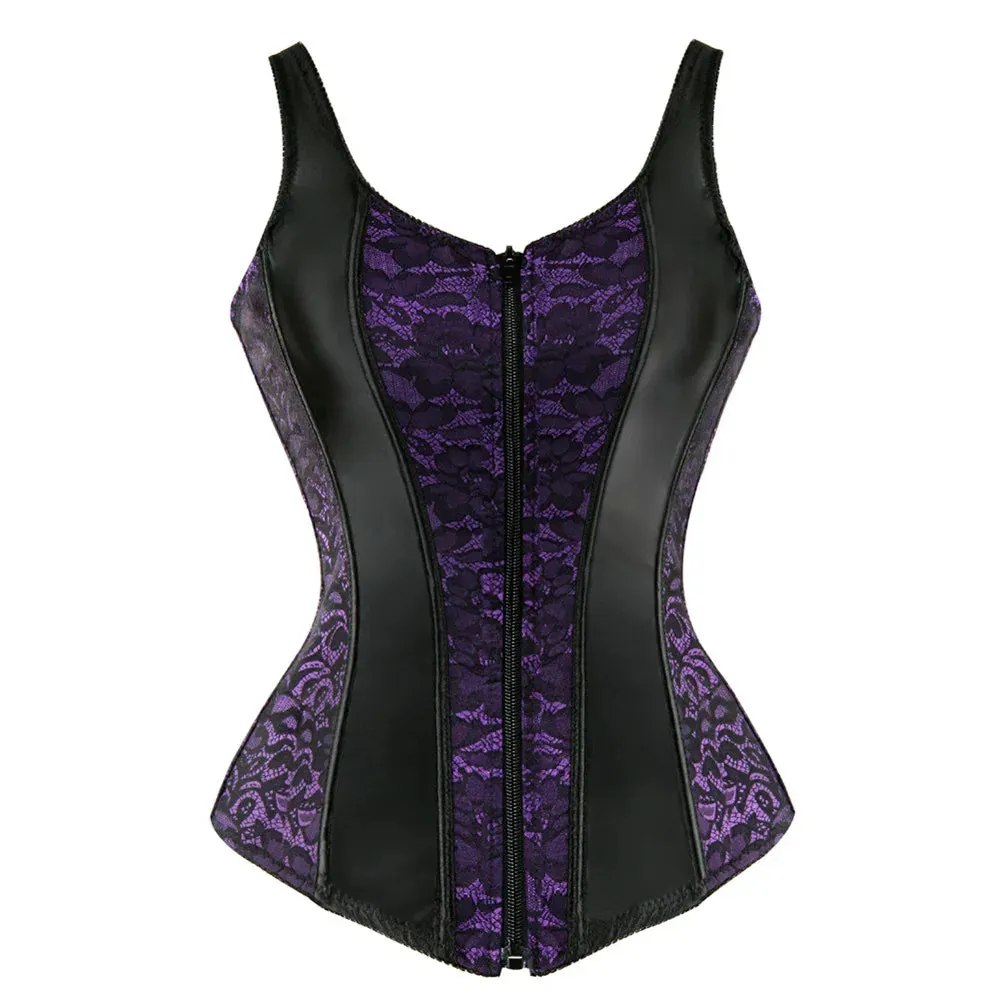 5XL Steampunk Corset with Cup Lingerie Zipper Side Straps Overbust Corset Waist Trainer Bustier Plus Size