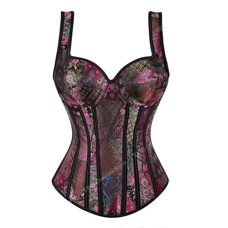 5XL Steampunk Corset with Cup Lingerie Zipper Side Straps Overbust Corset Waist Trainer Bustier Plus Size