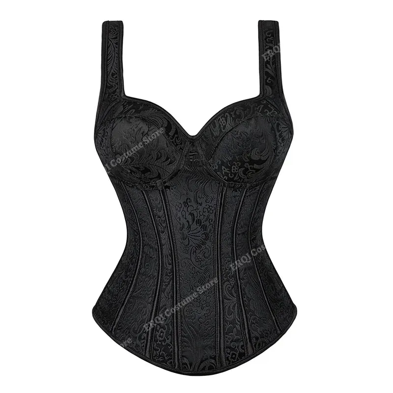 5XL Steampunk Corset with Cup Lingerie Zipper Side Straps Overbust Corset Waist Trainer Bustier Plus Size