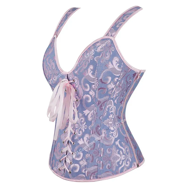 5XL Steampunk Corset with Cup Lingerie Zipper Side Straps Overbust Corset Waist Trainer Bustier Plus Size