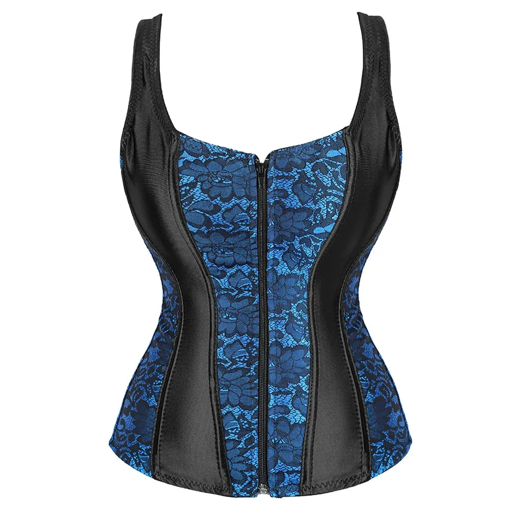 5XL Steampunk Corset with Cup Lingerie Zipper Side Straps Overbust Corset Waist Trainer Bustier Plus Size