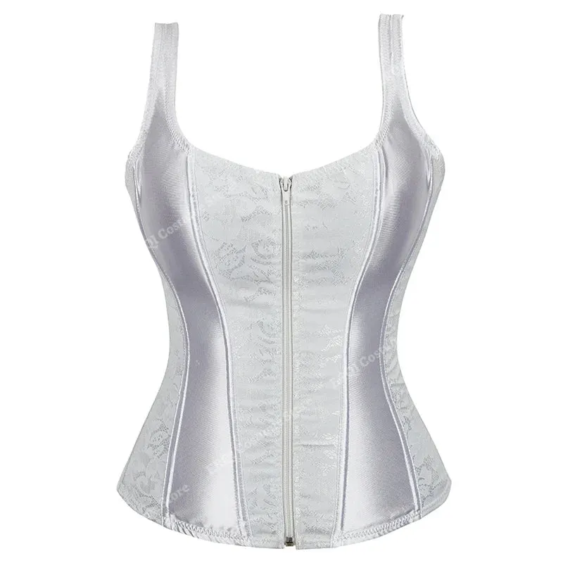 5XL Steampunk Corset with Cup Lingerie Zipper Side Straps Overbust Corset Waist Trainer Bustier Plus Size
