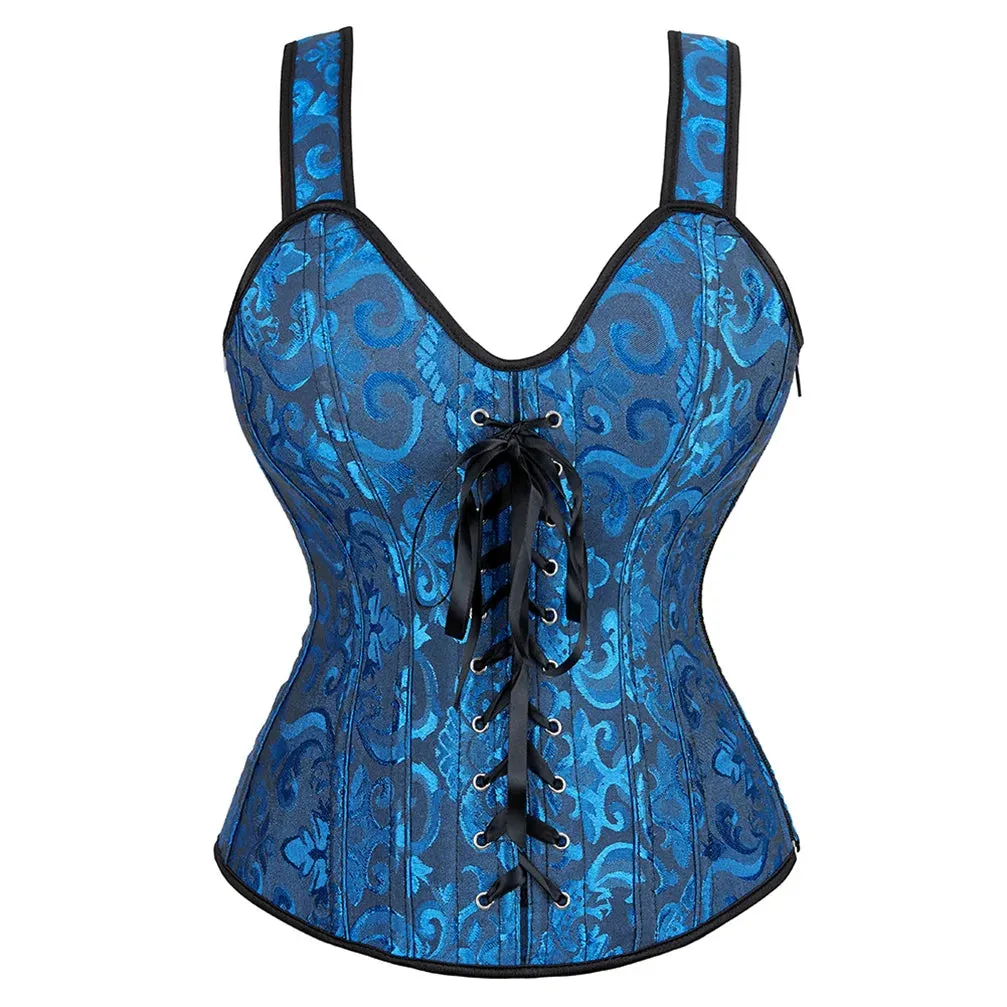 5XL Steampunk Corset with Cup Lingerie Zipper Side Straps Overbust Corset Waist Trainer Bustier Plus Size