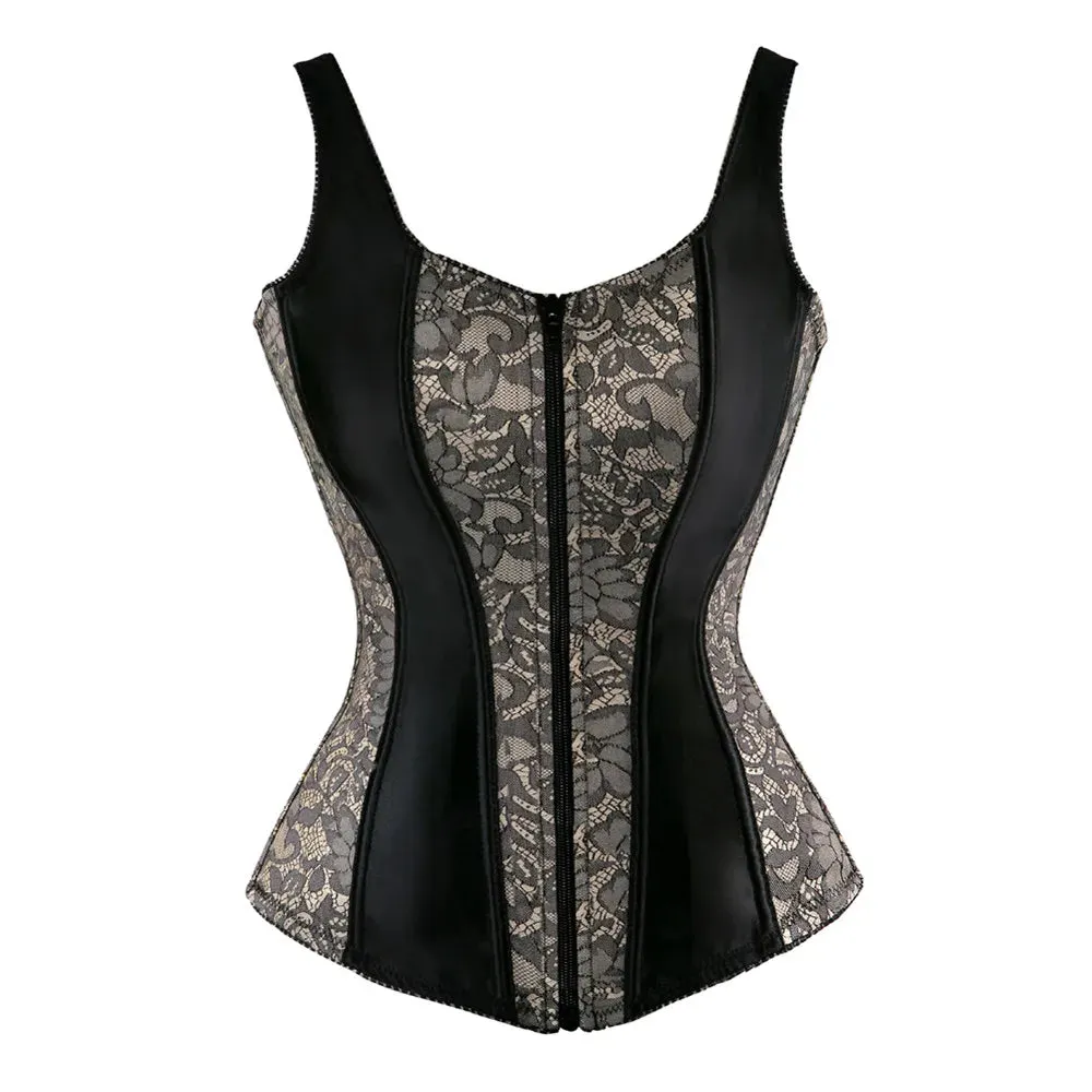 5XL Steampunk Corset with Cup Lingerie Zipper Side Straps Overbust Corset Waist Trainer Bustier Plus Size