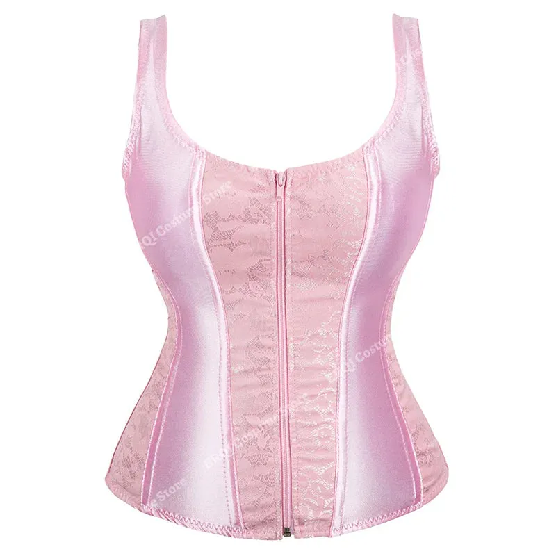 5XL Steampunk Corset with Cup Lingerie Zipper Side Straps Overbust Corset Waist Trainer Bustier Plus Size