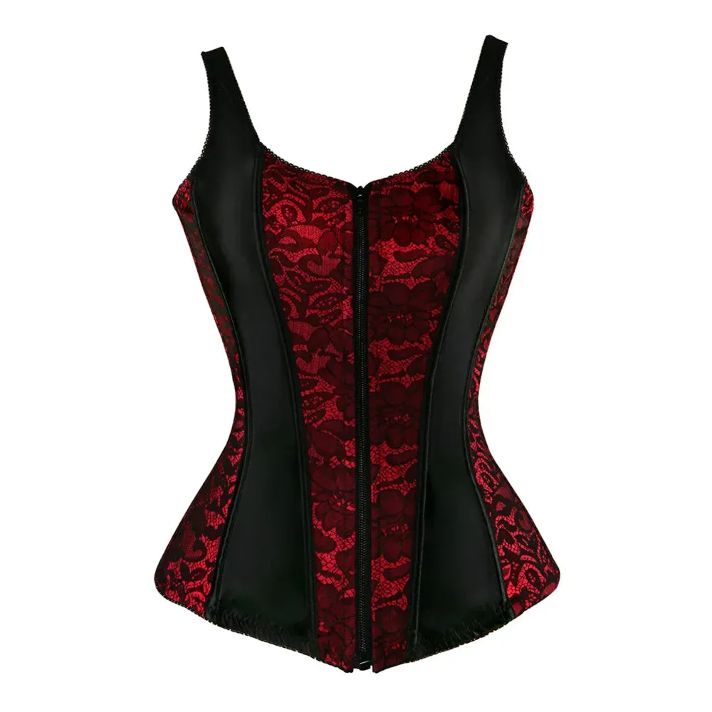 5XL Steampunk Corset with Cup Lingerie Zipper Side Straps Overbust Corset Waist Trainer Bustier Plus Size
