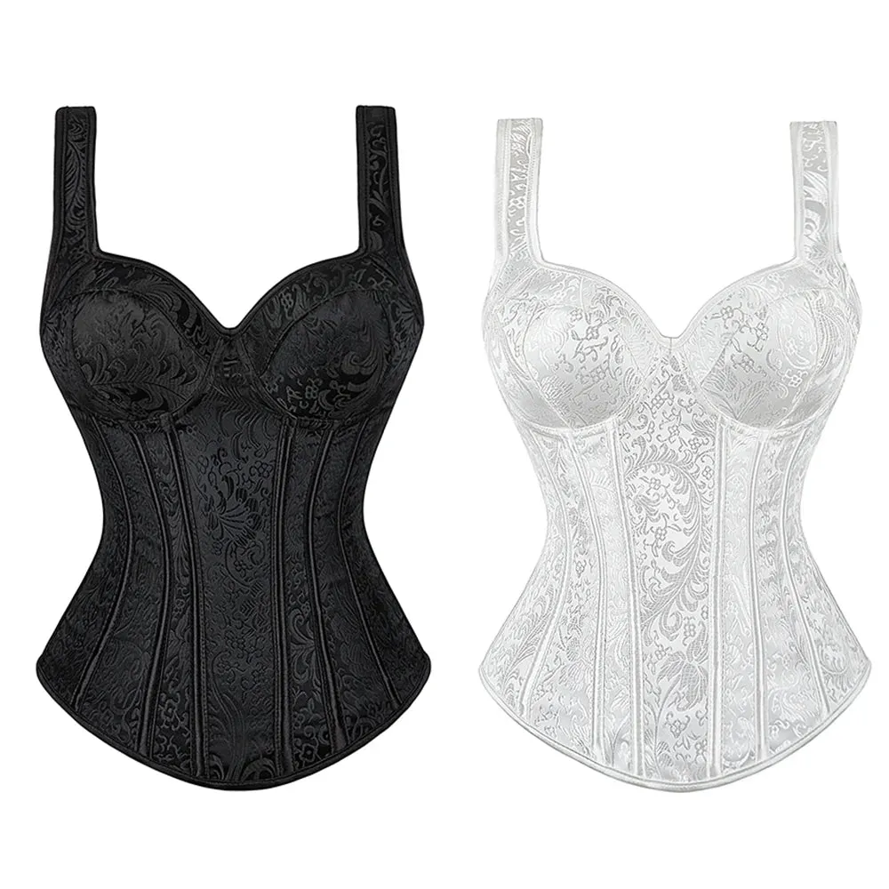 5XL Steampunk Corset with Cup Lingerie Zipper Side Straps Overbust Corset Waist Trainer Bustier Plus Size