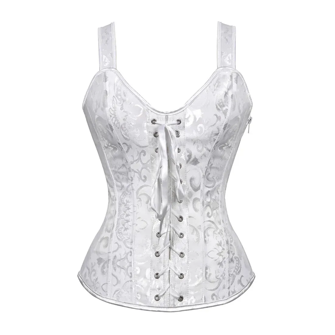 5XL Steampunk Corset with Cup Lingerie Zipper Side Straps Overbust Corset Waist Trainer Bustier Plus Size