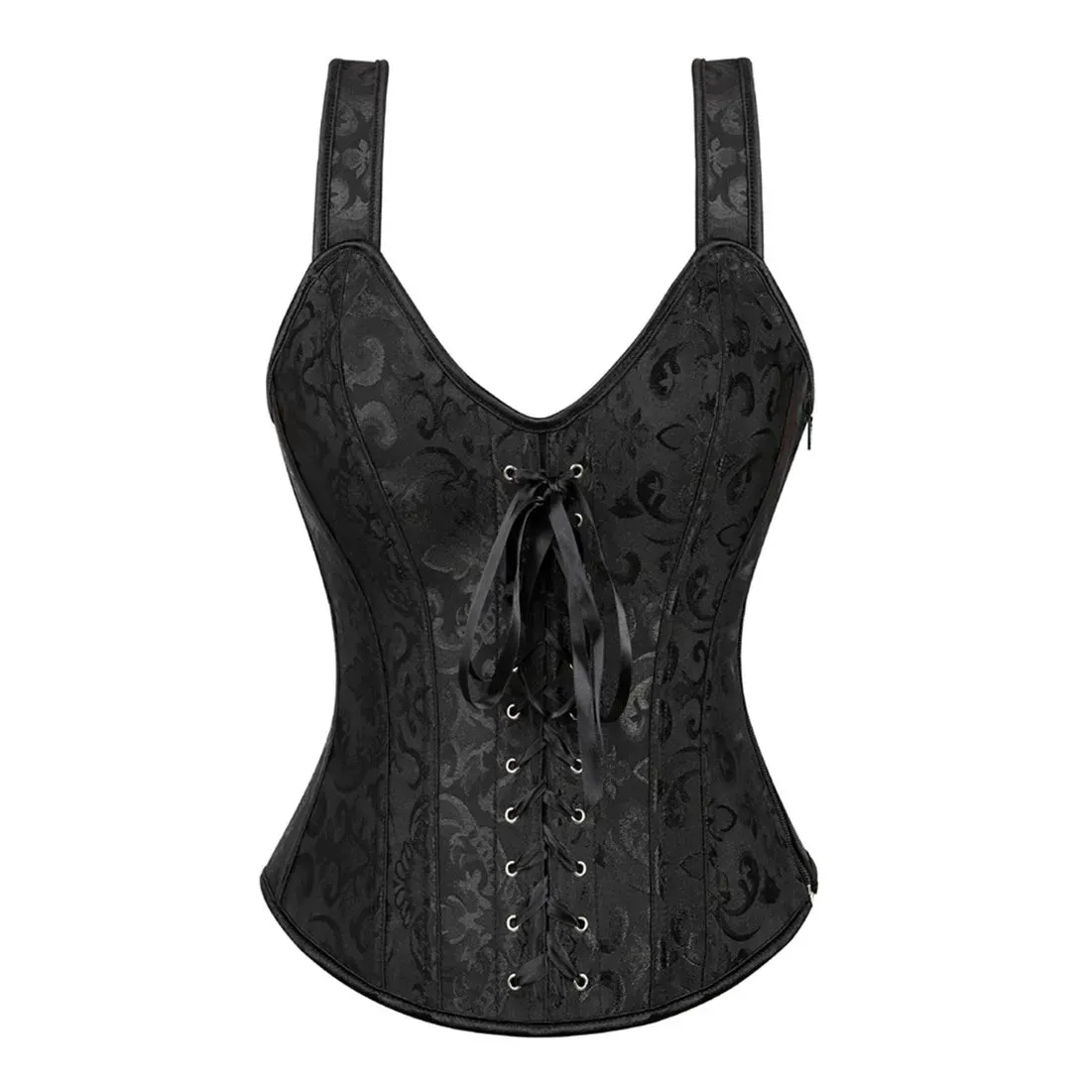 5XL Steampunk Corset with Cup Lingerie Zipper Side Straps Overbust Corset Waist Trainer Bustier Plus Size