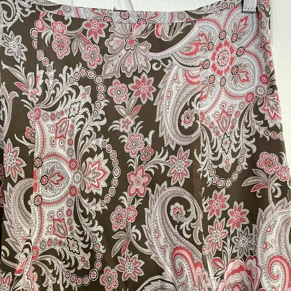 Ann Taylor Womens Pink Brown 100% Silk Paisley Western Print Midi Skirt Size 6