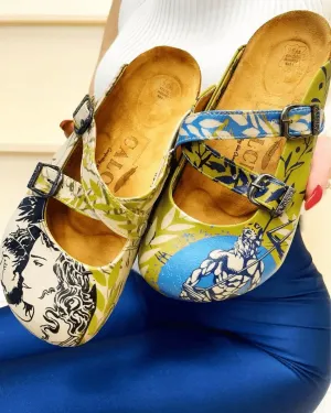 Beige & Green Man & Woman Clogs - CAL3208