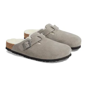 Birkenstock Boston Clog (Women) - Stone Coin Suede/Natural Shearling