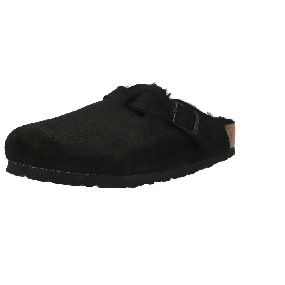 Birkenstock Boston Fur Black Suede Clogs
