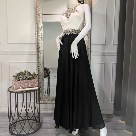 Black and White Formal Evening Prom Dress Gown