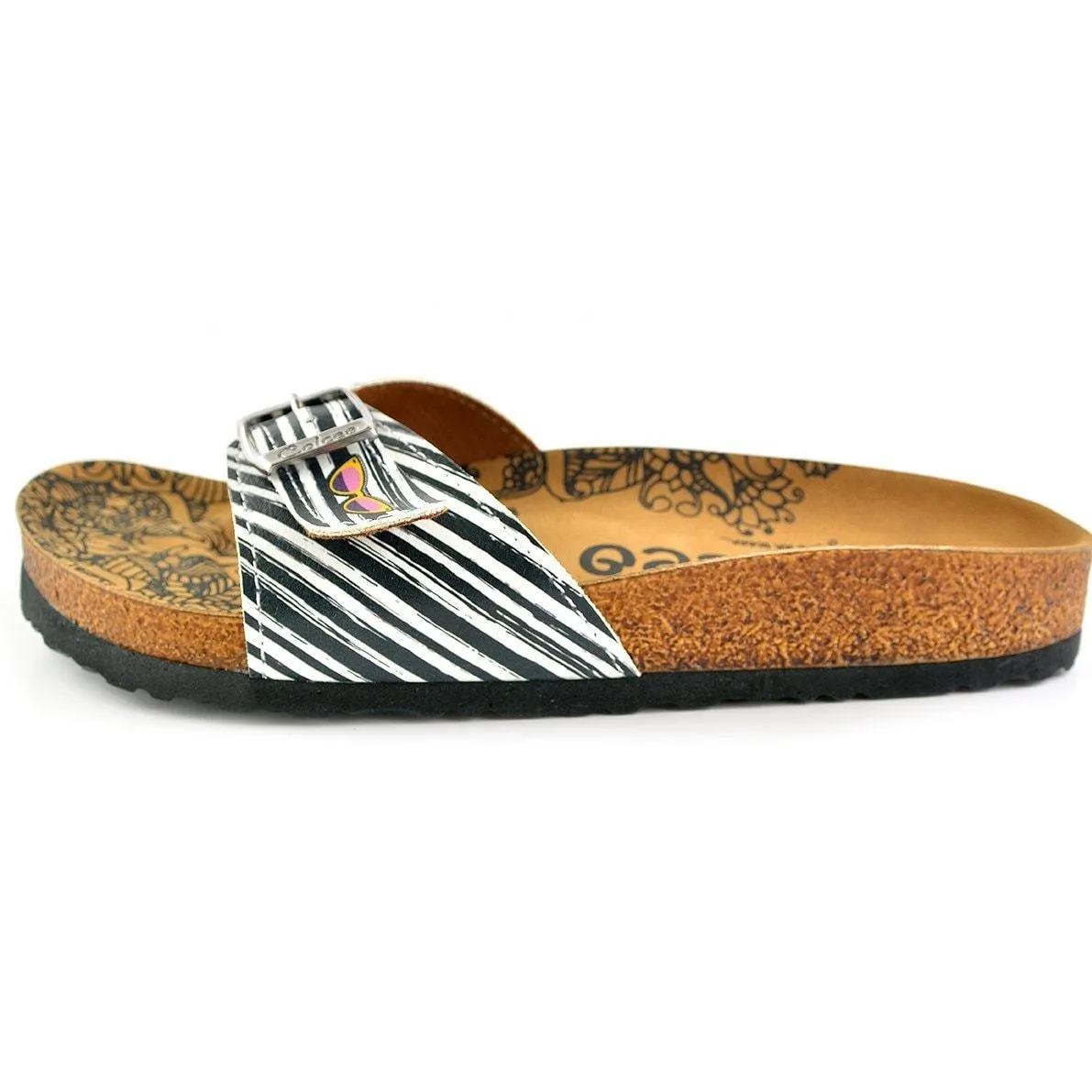Black and White Striped Patterned, Lips and Sunshine Patterned Sandal - CAL902