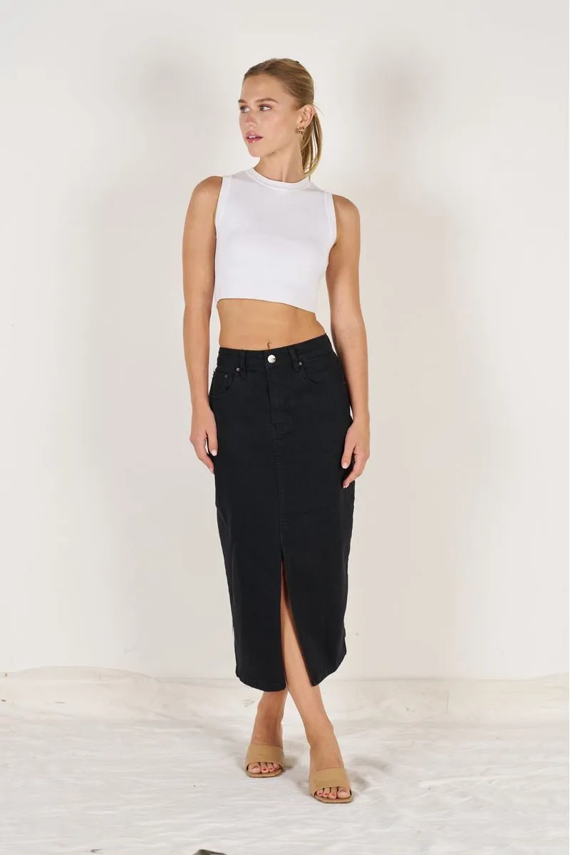 Black Denim Midi Skirt