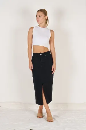 Black Denim Midi Skirt