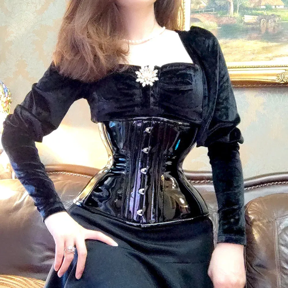 Black Leather Underbust Corset Body Shaper For Waist Training 24cm Front Length Tight Lacing Korset For Men