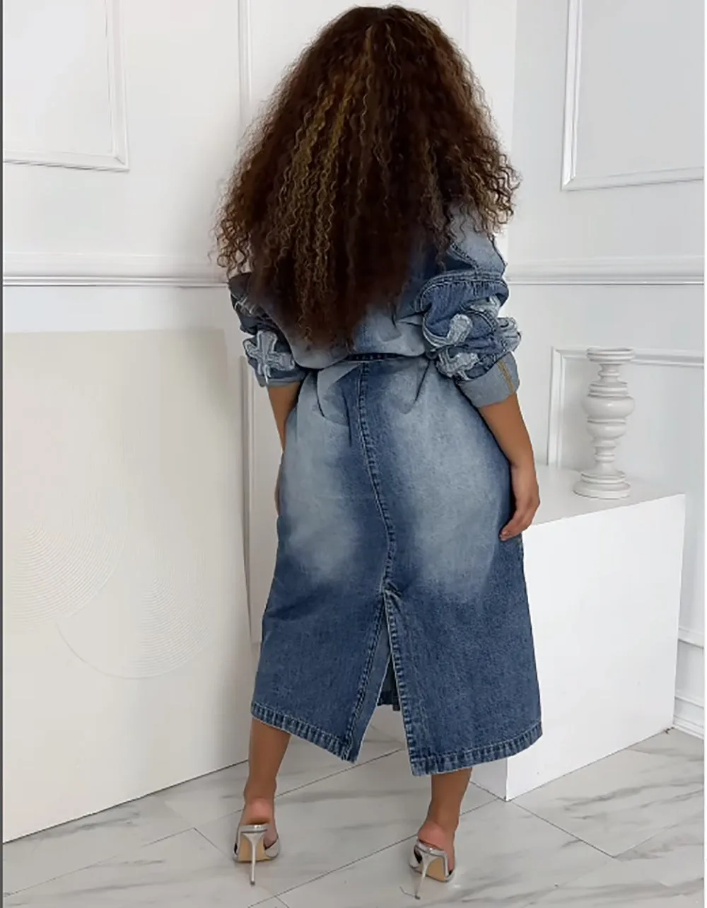 Bold and Stylish Cross Embroidery Long Denim Jacket for Street Fashion