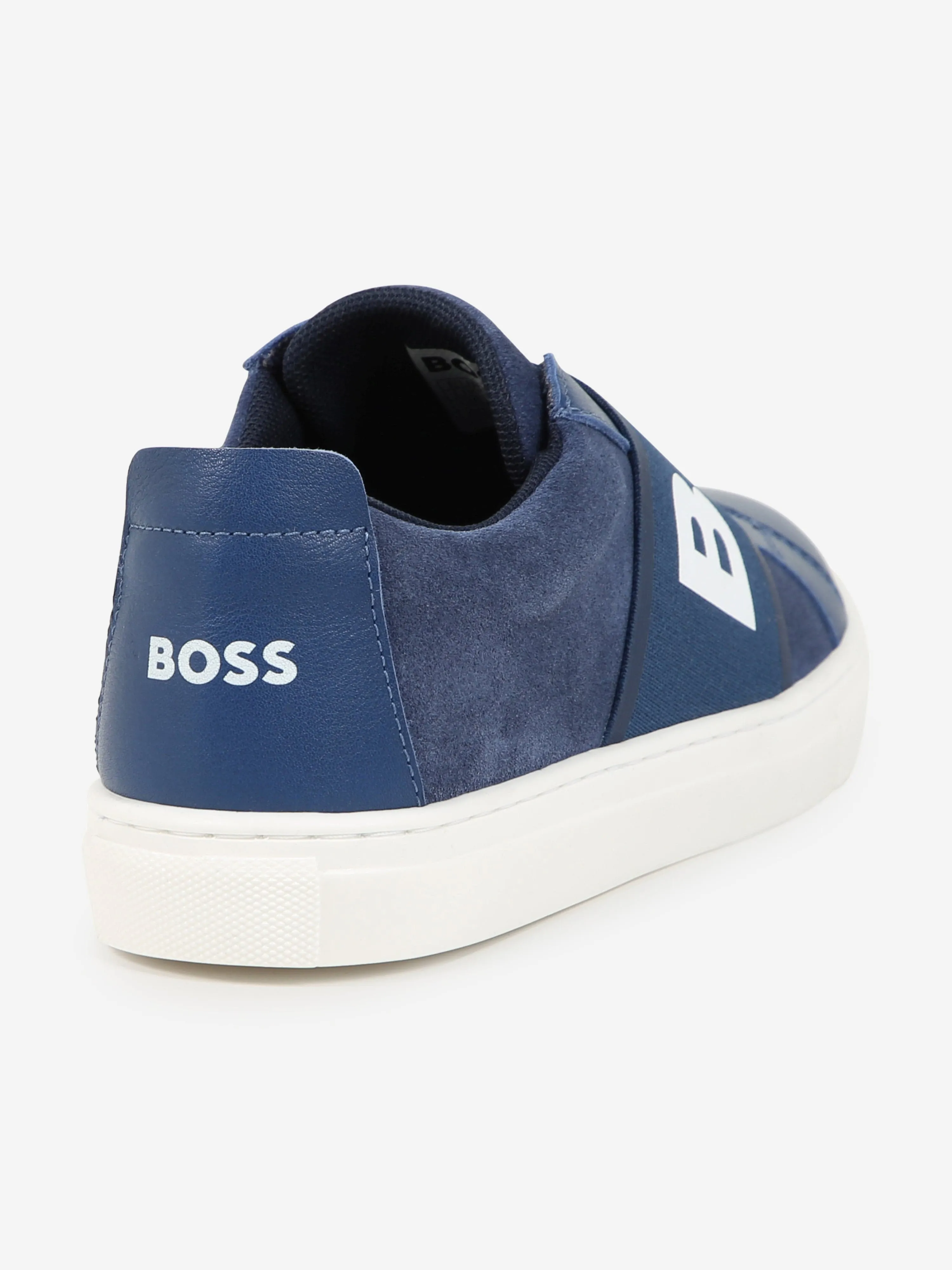 BOSS Boys Leather Logo Trainers in Blue