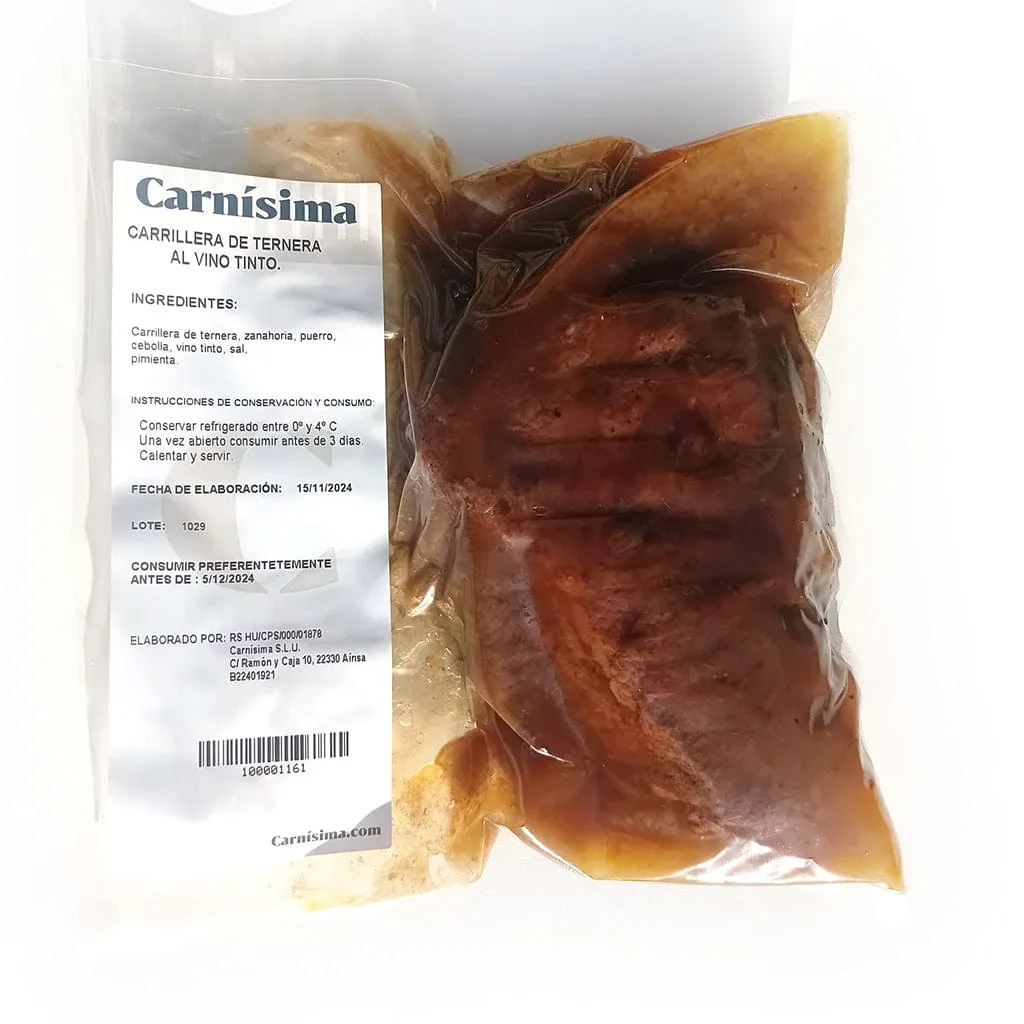 Carrillera de ternera eco al vino tinto