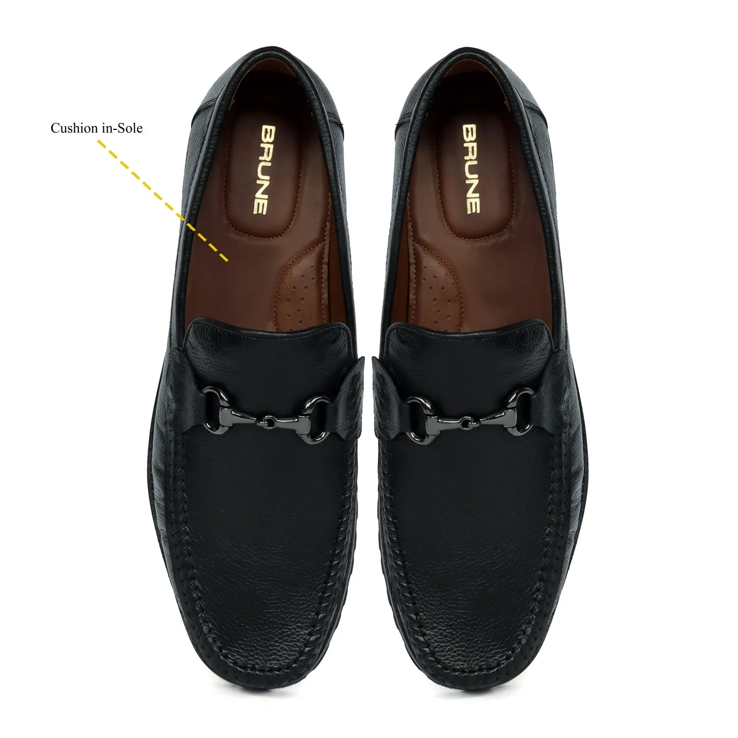 Chunky Sole Black Loafer Textured Leather With Horse-bit Buckle Detailing