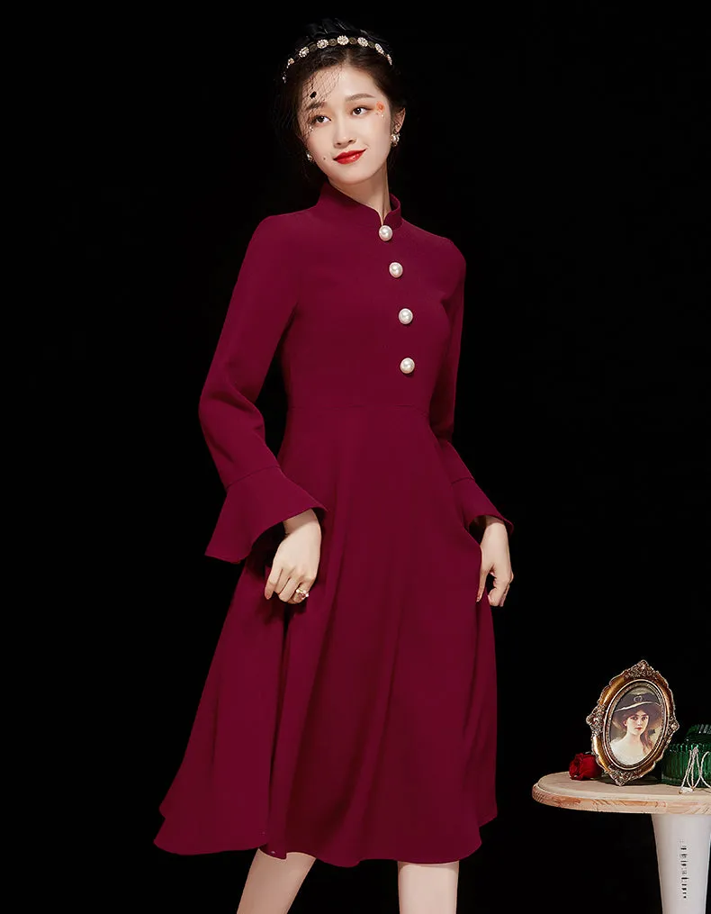 Claret Literature Qipao Cheongsam