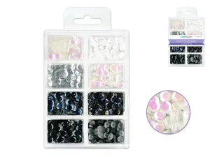 Craft Medley: 6mm Cup Sequins 25g Plastic Case 8-comp - Black & White