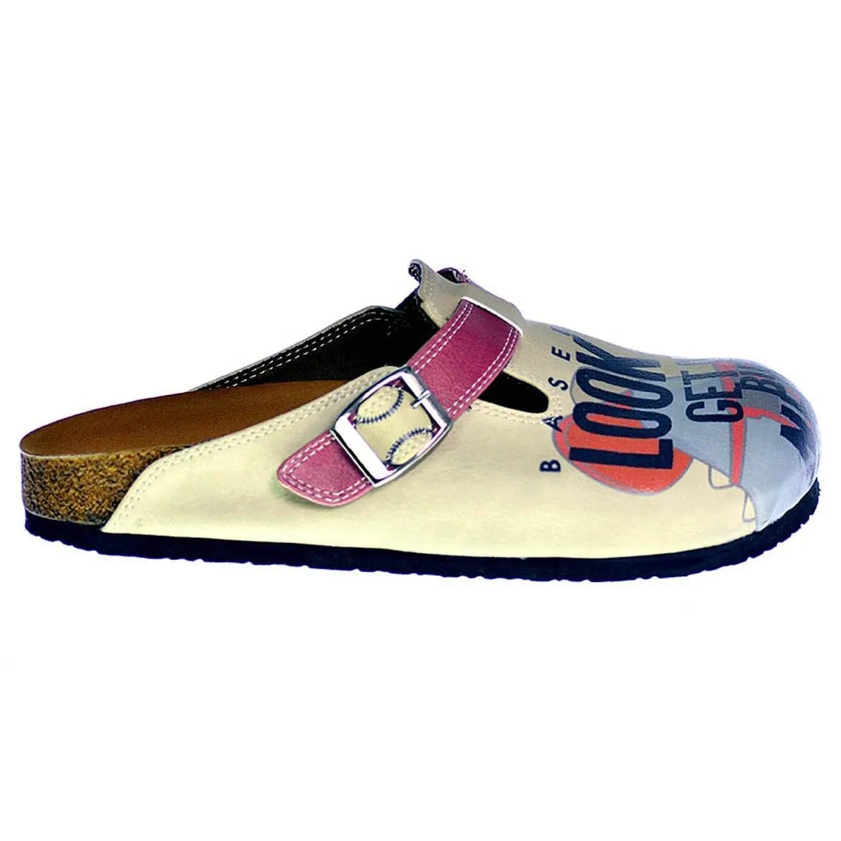 Cream Color and Blue Dinosaur Picture, Look Up Get Up But Never Written Patterned Clogs - CAL312