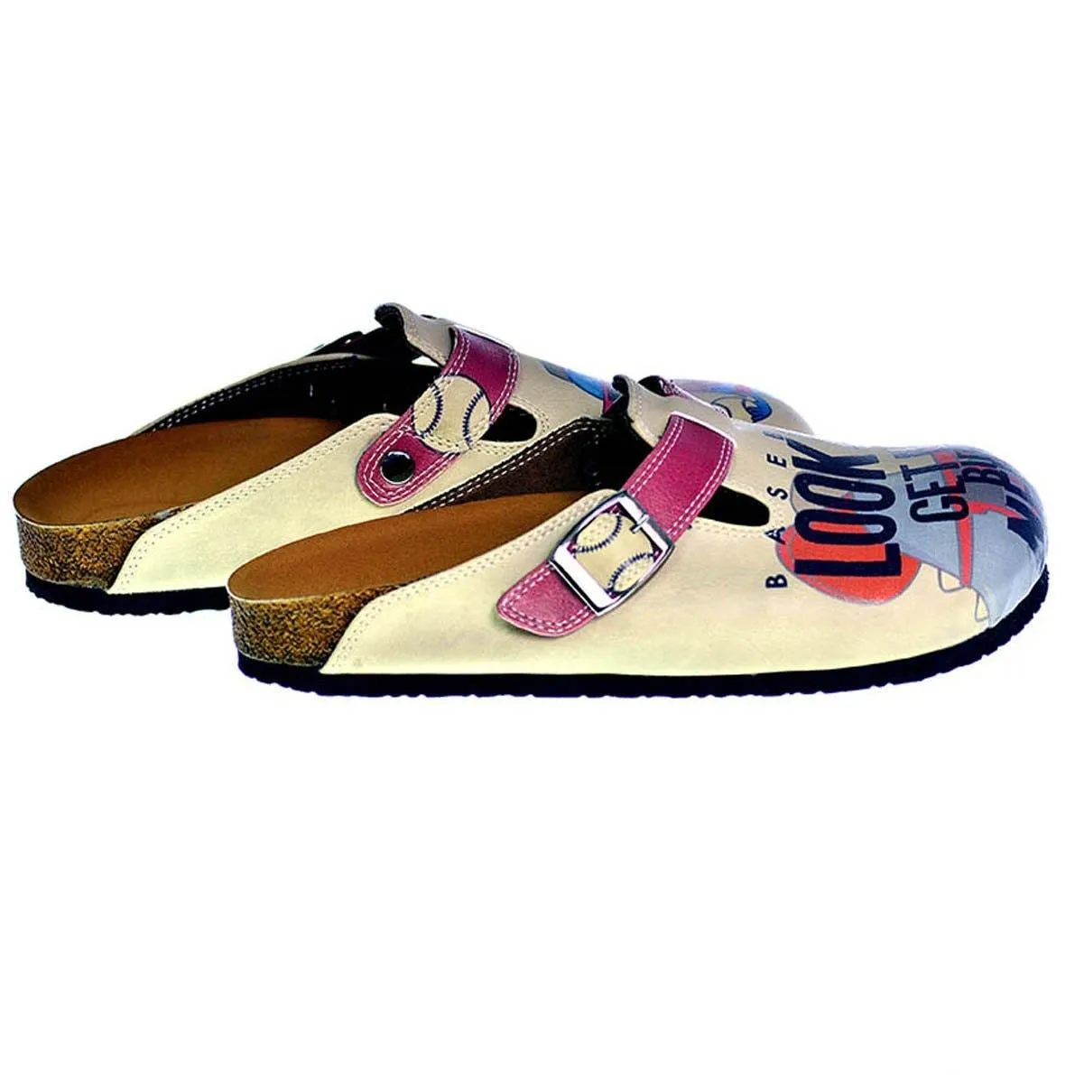 Cream Color and Blue Dinosaur Picture, Look Up Get Up But Never Written Patterned Clogs - CAL312