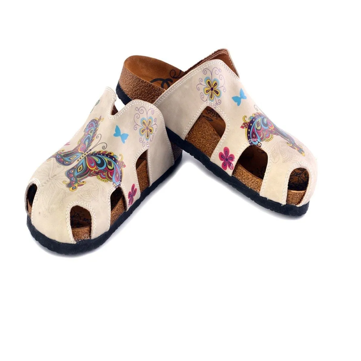 Cream Colored and Butterfly and Bird Patterned Clogs - CAL608