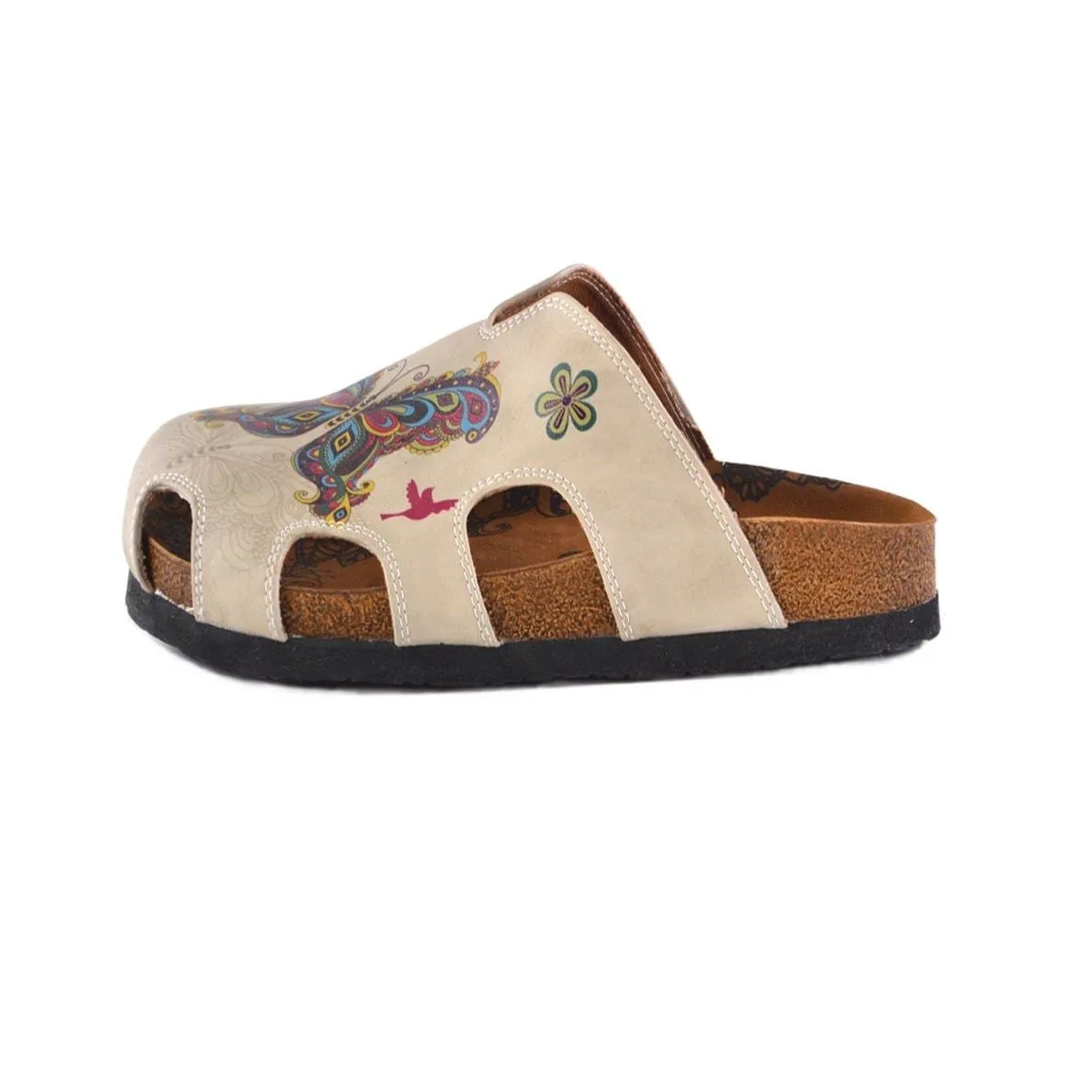 Cream Colored and Butterfly and Bird Patterned Clogs - CAL608