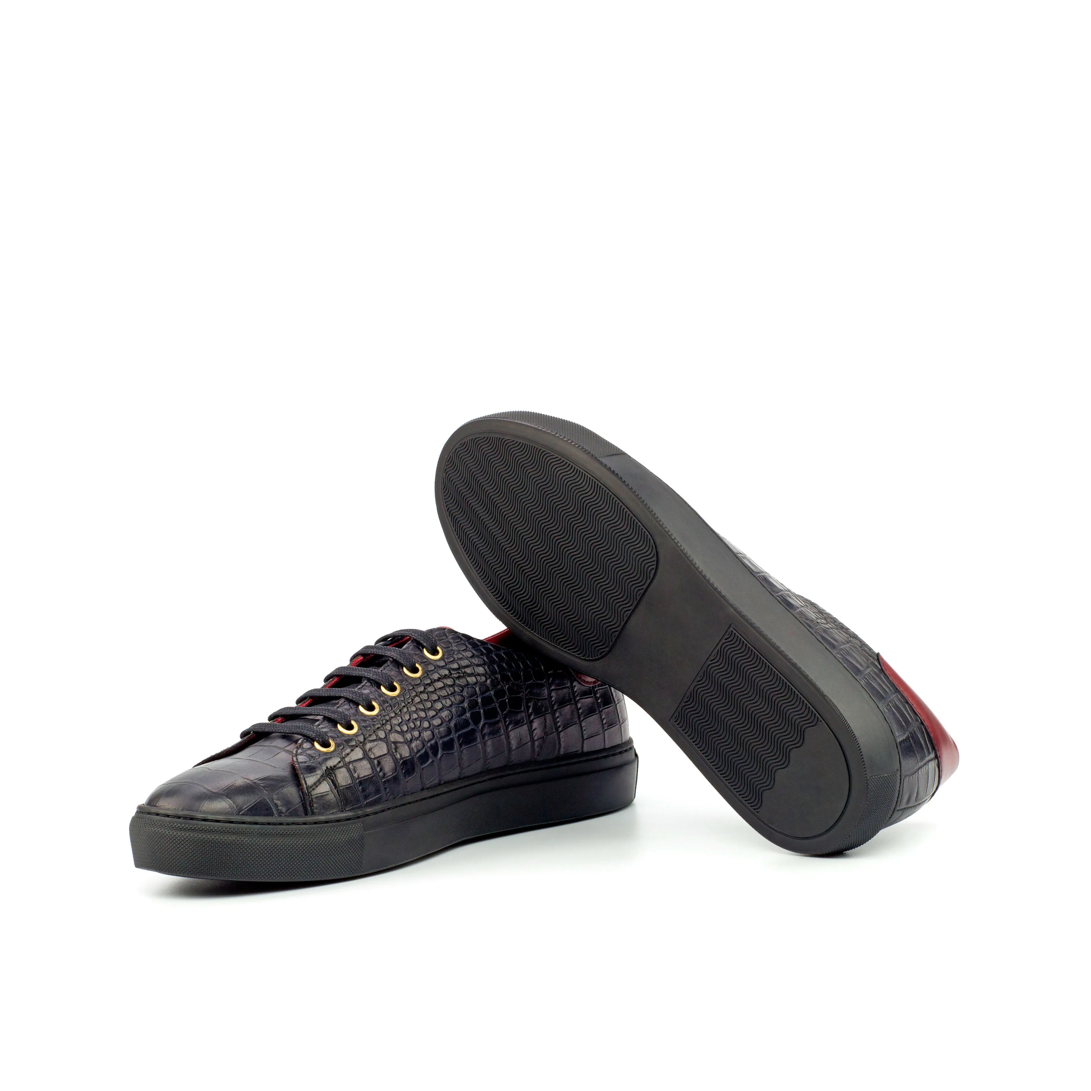 DapperFam Rivale in Black Men's Italian Croco Embossed Leather Trainer