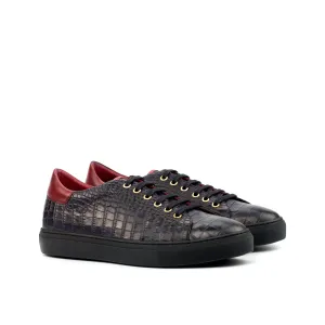 DapperFam Rivale in Black Men's Italian Croco Embossed Leather Trainer