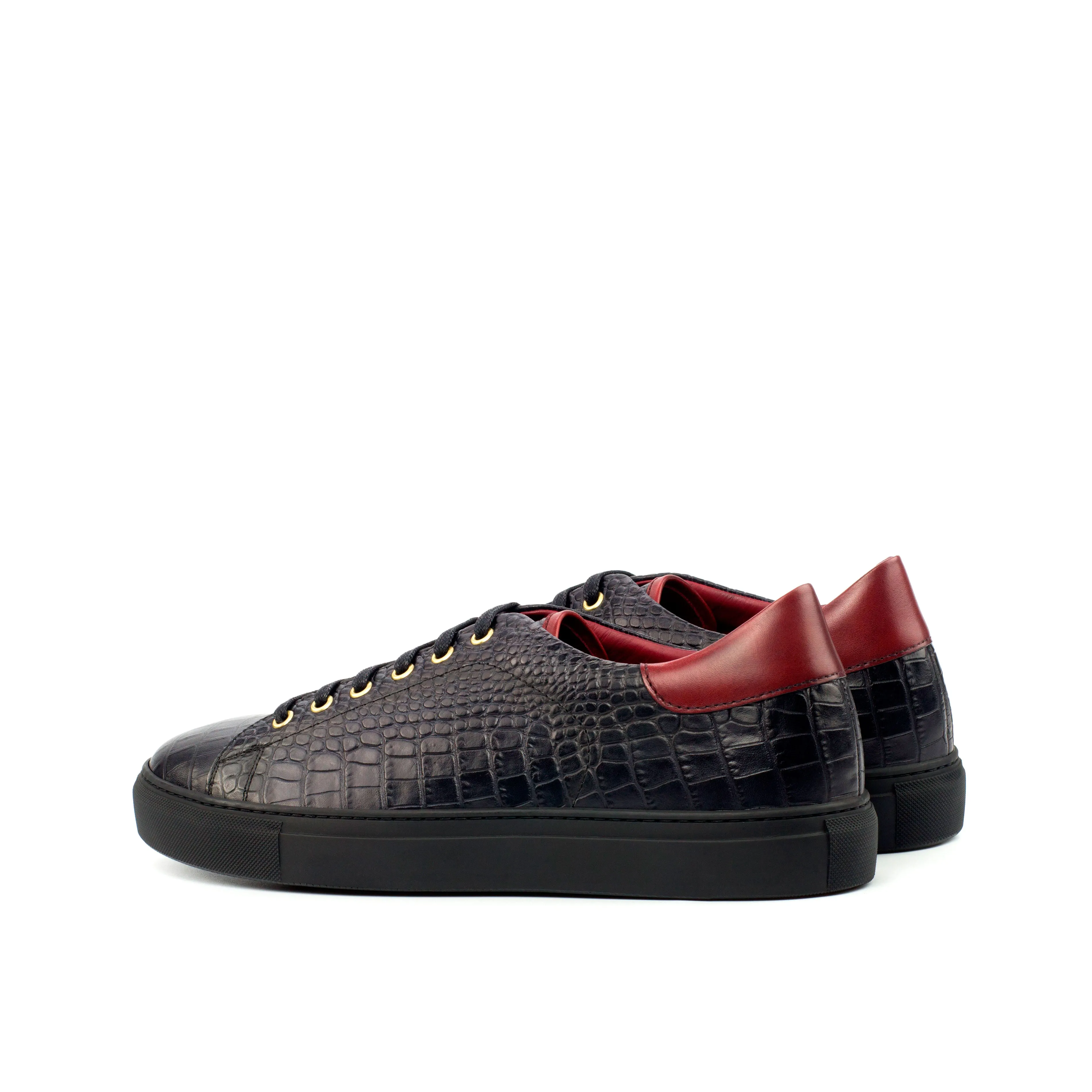 DapperFam Rivale in Black Men's Italian Croco Embossed Leather Trainer