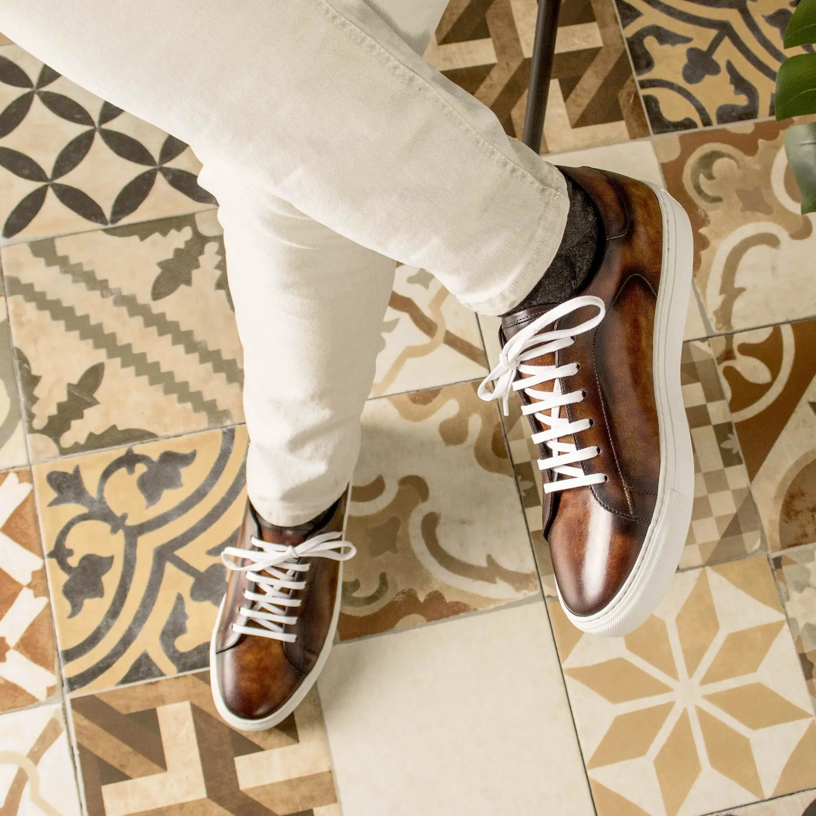 DapperFam Rivale in Fire Men's Hand-Painted Patina Trainer