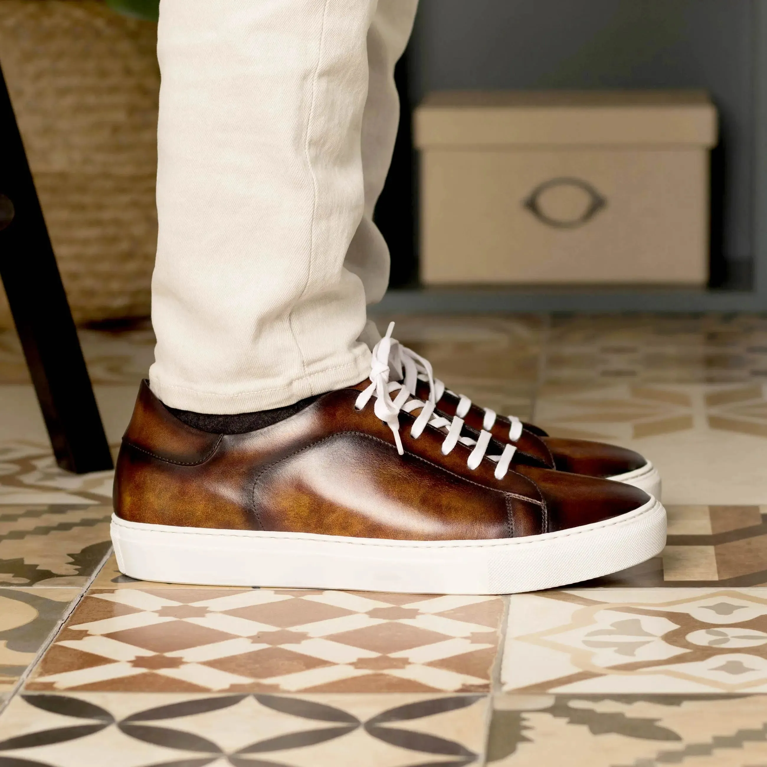 DapperFam Rivale in Fire Men's Hand-Painted Patina Trainer