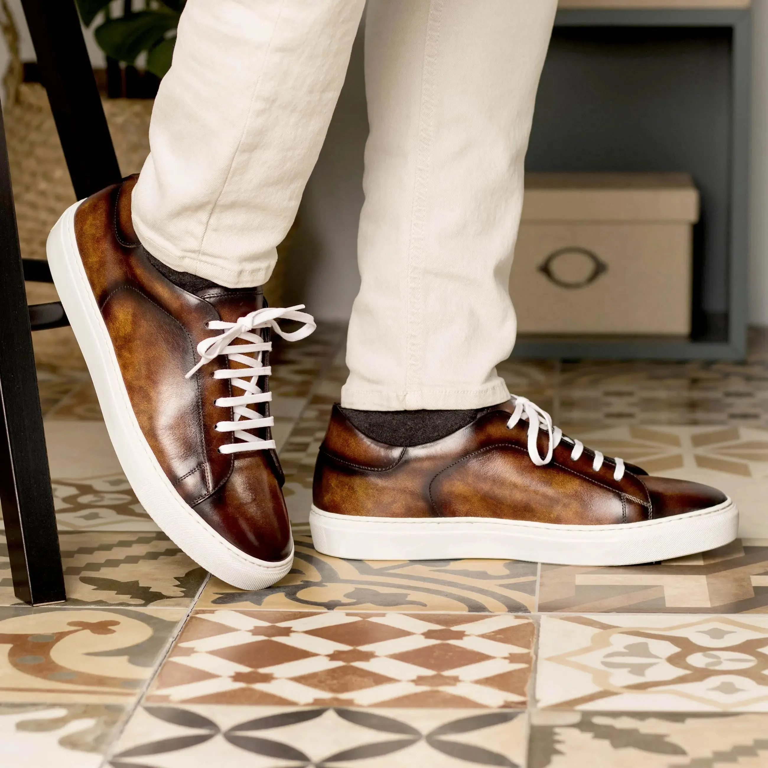 DapperFam Rivale in Fire Men's Hand-Painted Patina Trainer