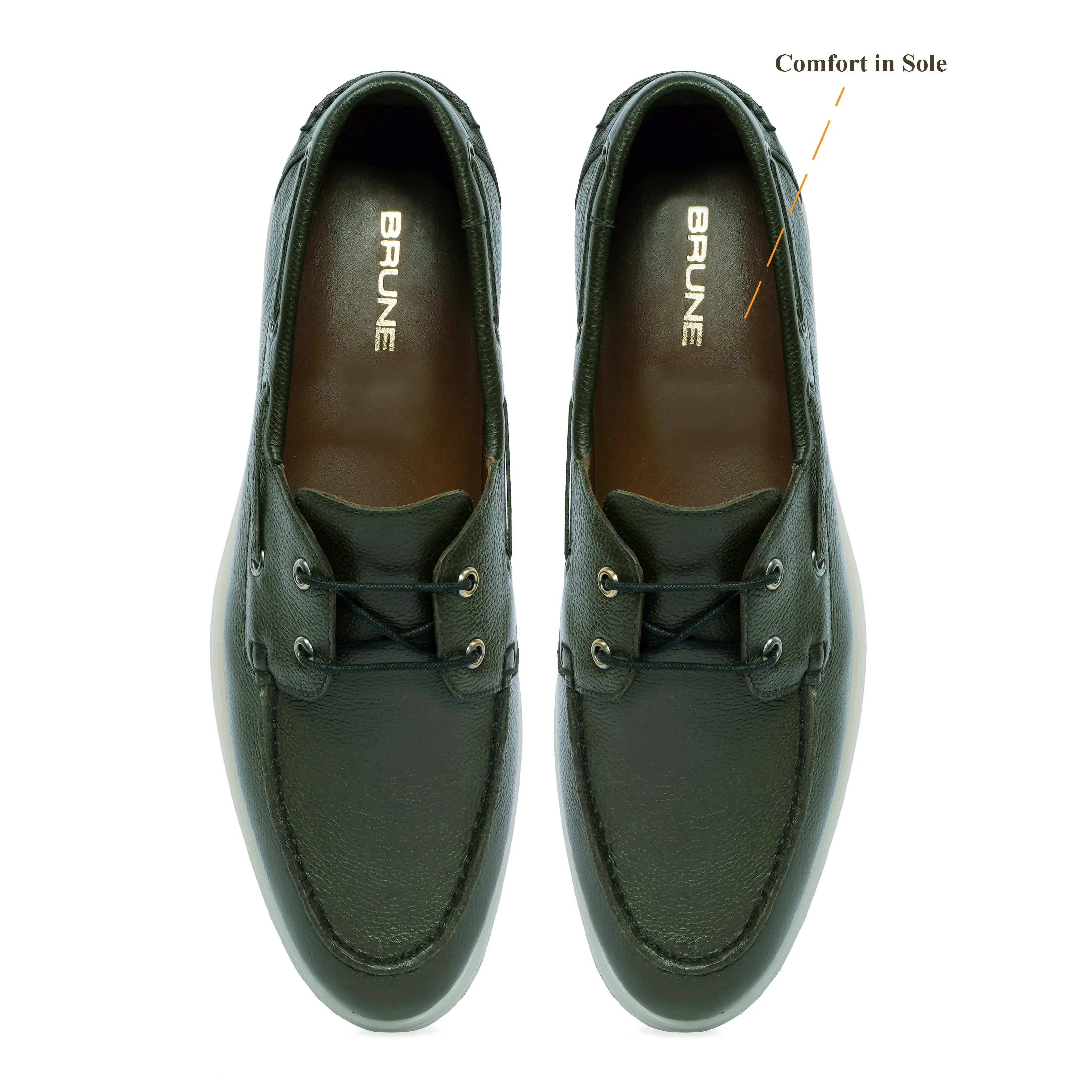 Dark Green Yacht Shoes in Textured leather