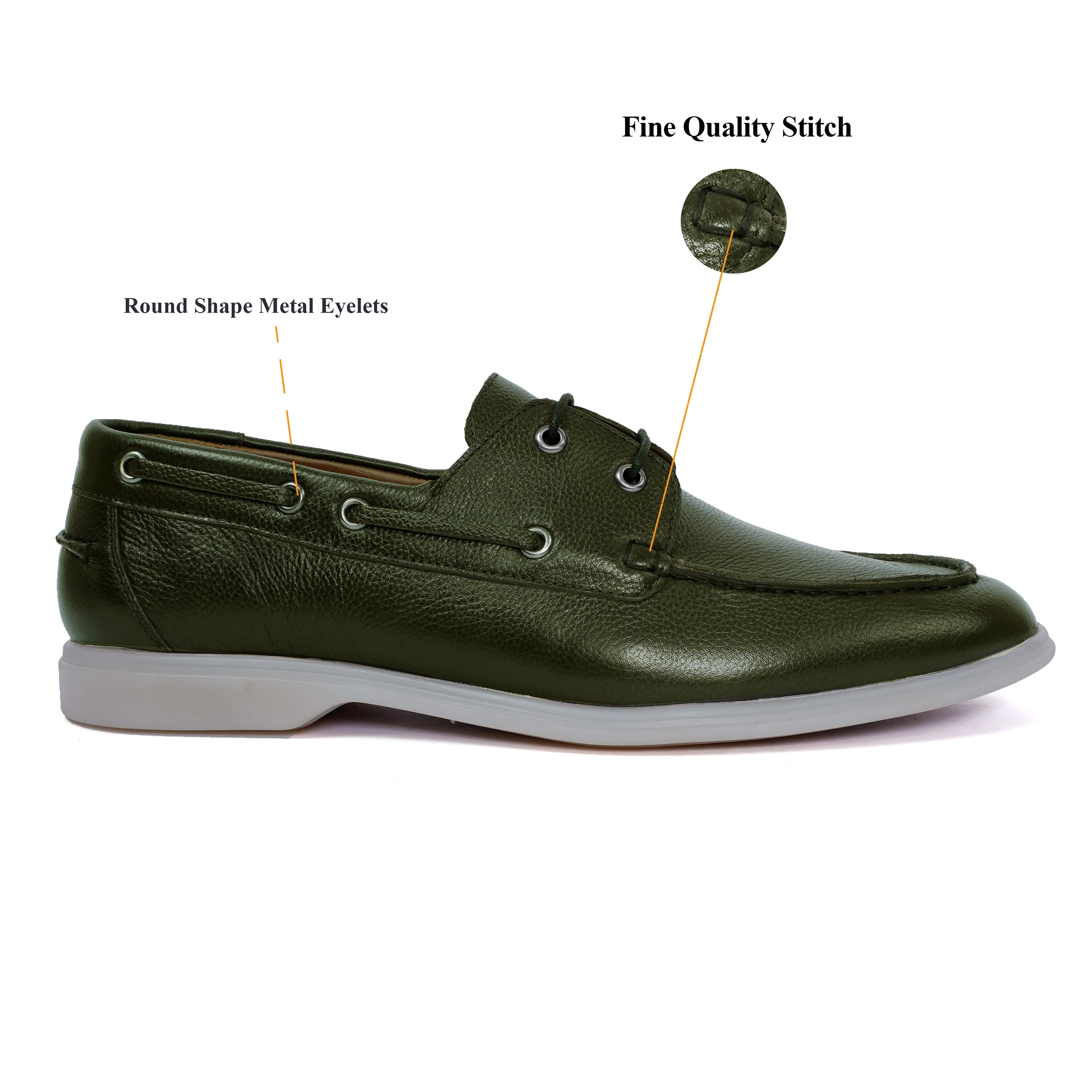 Dark Green Yacht Shoes in Textured leather
