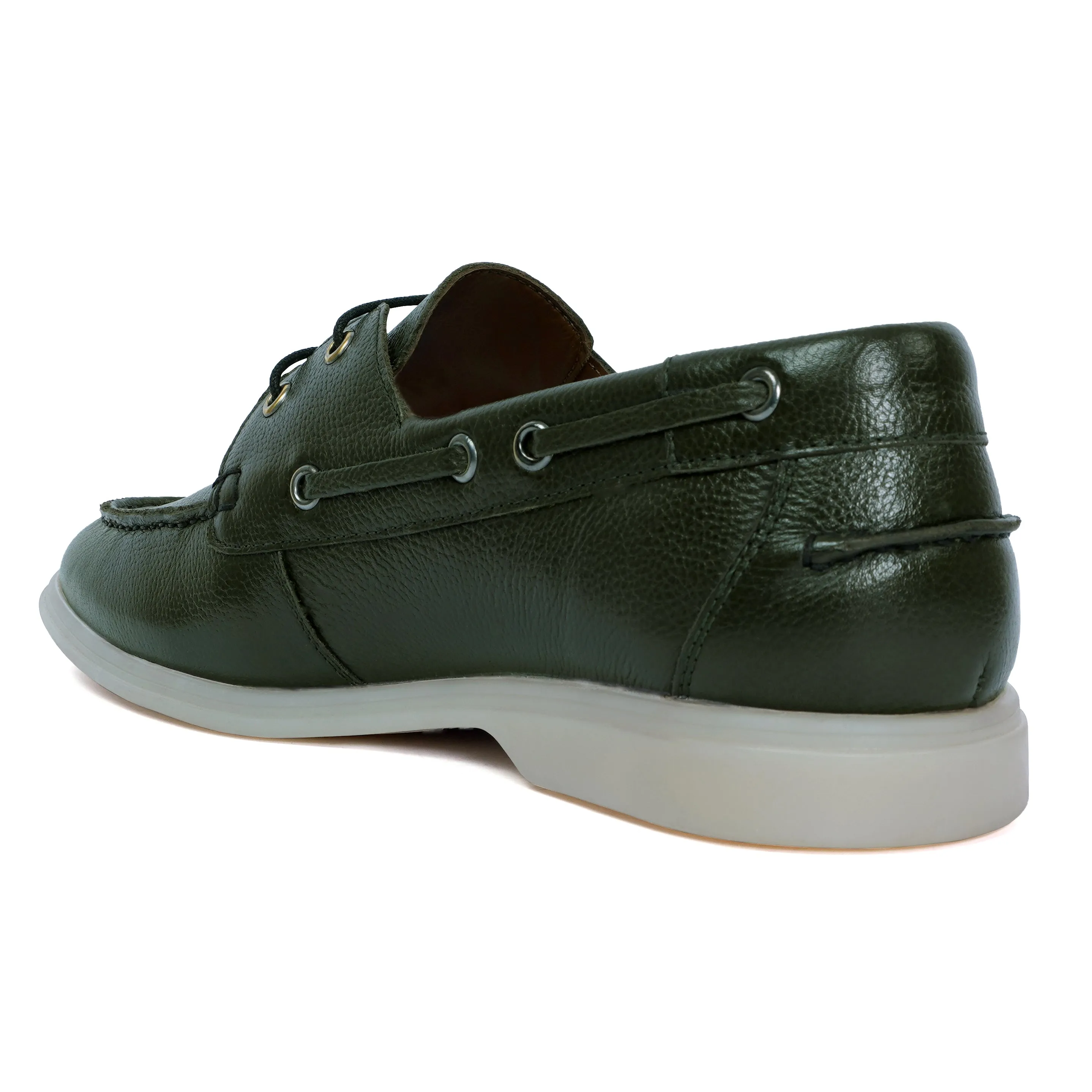Dark Green Yacht Shoes in Textured leather