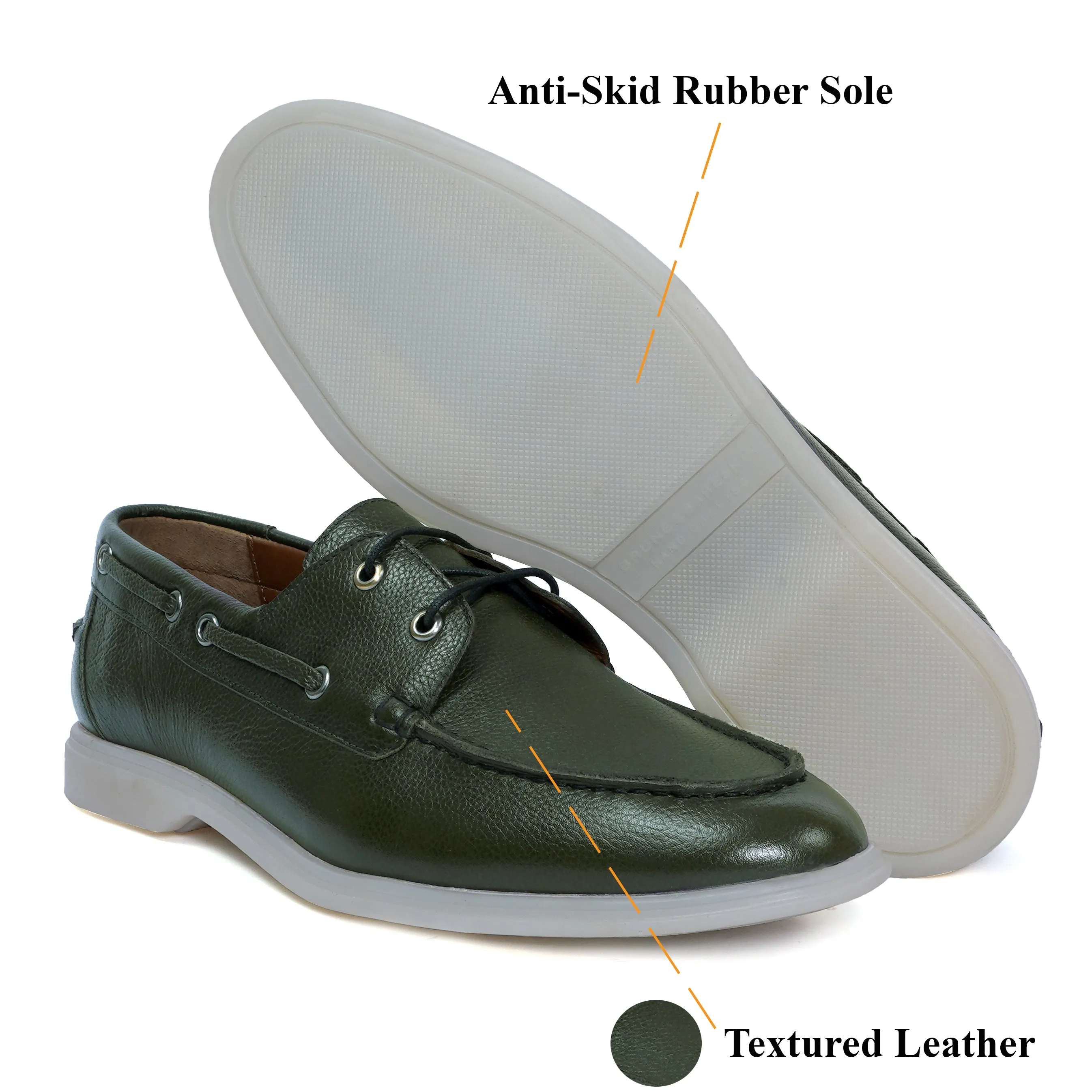 Dark Green Yacht Shoes in Textured leather