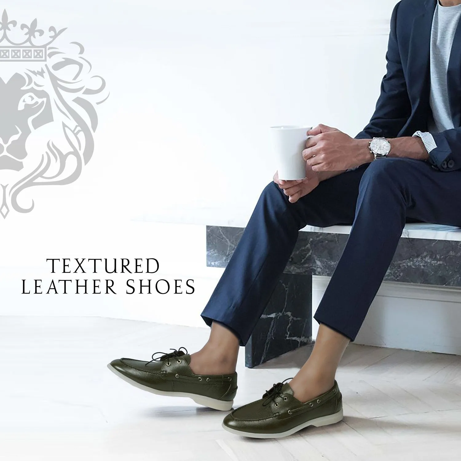 Dark Green Yacht Shoes in Textured leather