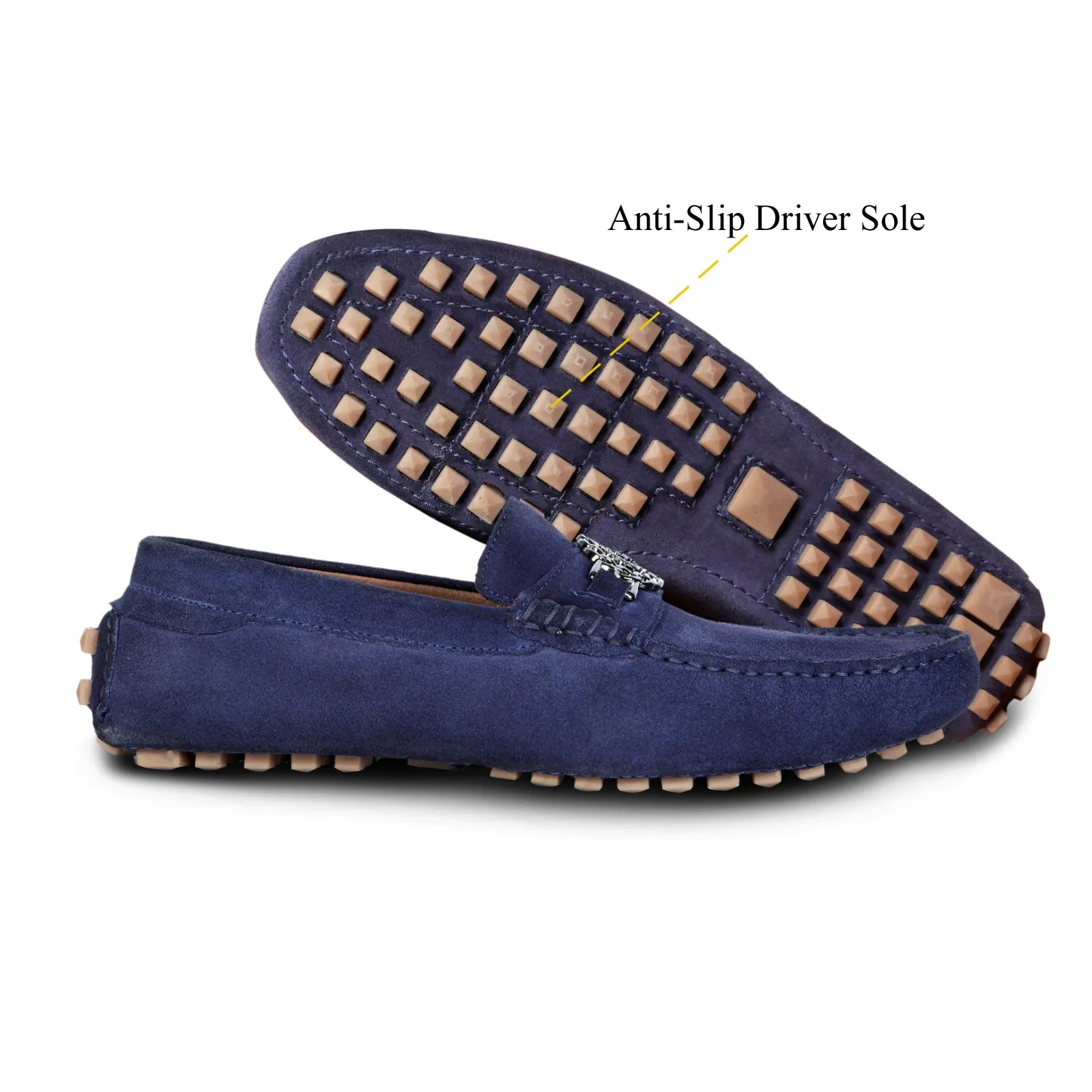 Driver Sole Loafer Trademark Logo with Chain Embellishment in Suede leather